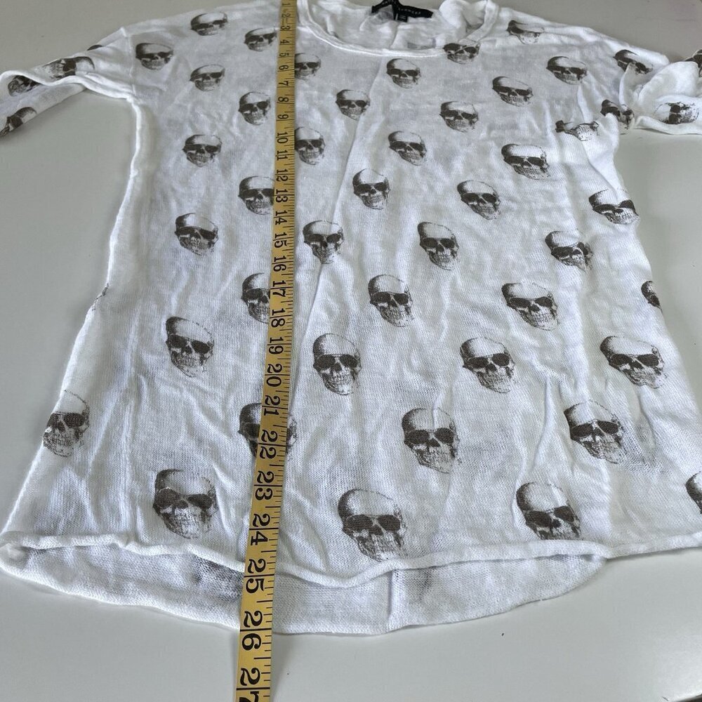 SKULL CASHMERE 100% Linen Skull Print Sweater Top Long Sleeve Lightweight XS - Picture 5 of 9